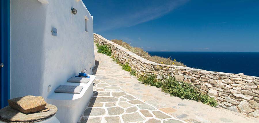 Paved alley and sea view